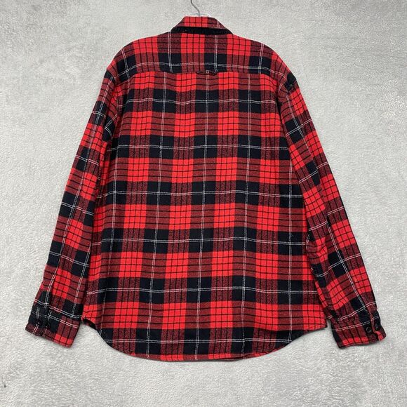 Rainforest Shirt Mens L Red Plaid Flannel Shacket Cotton Button Up Lumberjack - Picture 8 of 9